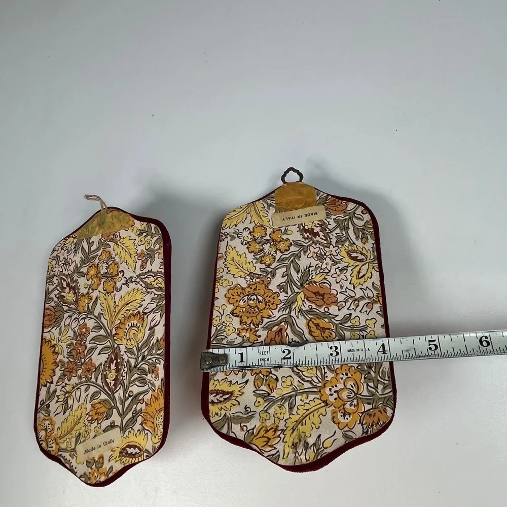 Vintage Ceramic Rose Wall Plaques Burgundy Velvet Italy Floral Pair 7 in x 4 in